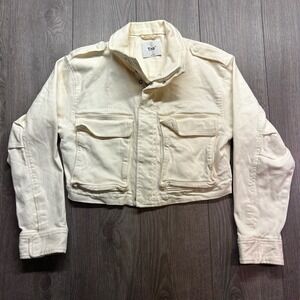 Tna Aritzia Women Cream Cropped Utility Denim Jacket Small Off White Military